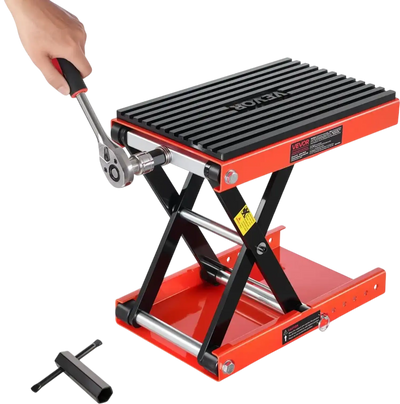 VEVOR Motorcycle Lift, 1200lbs Weight Capacity, Wide Deck Motorcycle Scissor Jack, 4.1-15 in Height Range, Heavy Duty Steel Bike Repair Center Stand with Ratchet and Crank for ATVs, Dirt Bikes