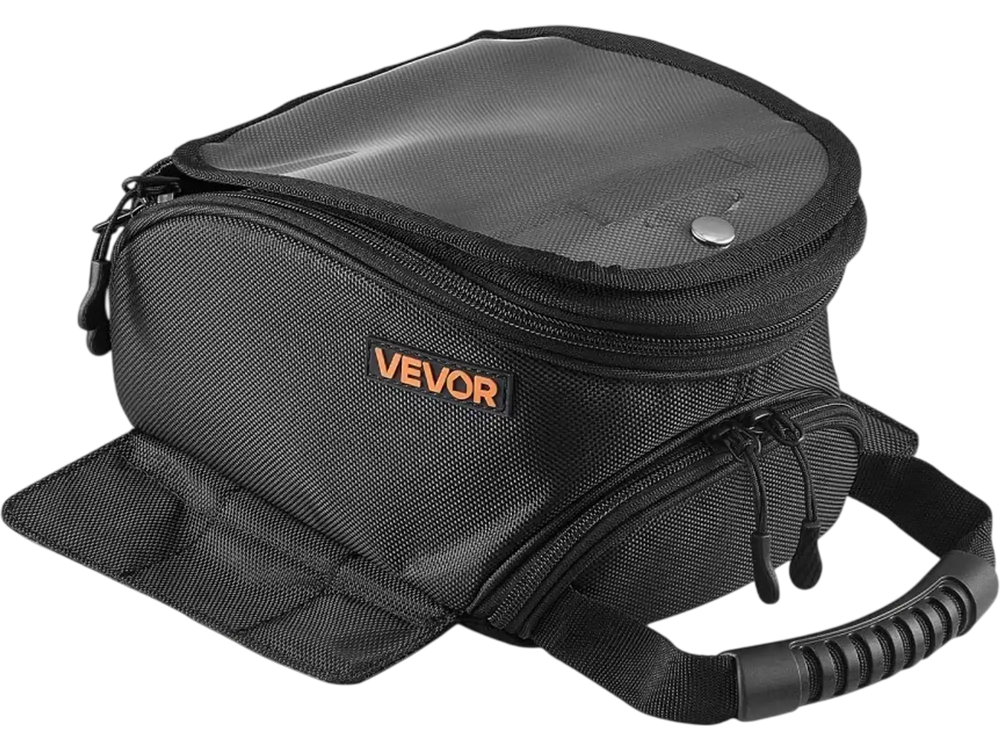 VEVOR Magnetic Tank Bag, Small Black Motorcycle Storage Bag Magnetic Base, Fits ADV, Sport, Touring, and Dirt Bikes, Touchscreen Phone Map Pocket, YKK Zippers, Motorbike Luggage, Included Rain Cover