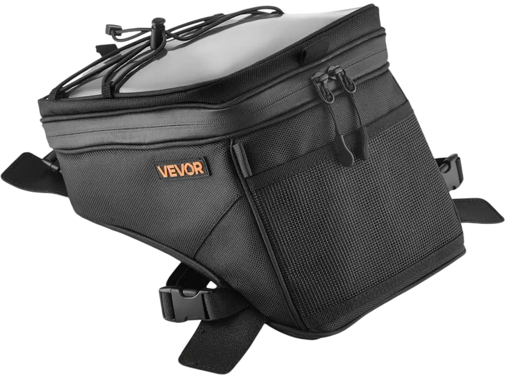 VEVOR Motorcycle Tank Bag, Large Black Motorbike Storage Bag Accessories, For ADV, Dual Sport, Touring & Dirt Bikes, Touchscreen Phone Map Pocket, YKK Zippers, Quick-Release Straps, with Rain Cover