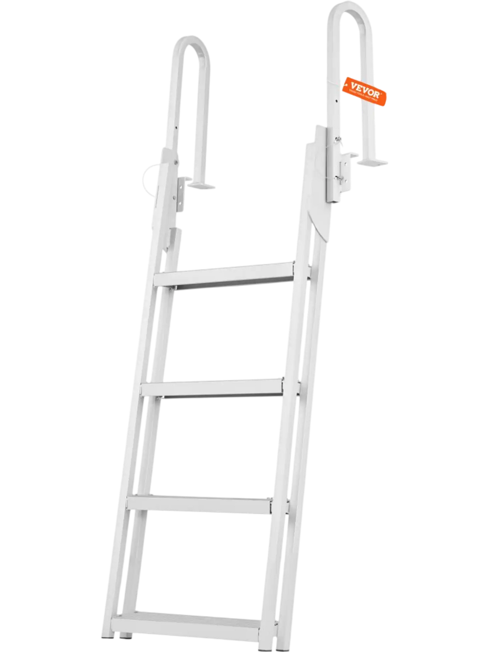 VEVOR Dock Ladder Flip Up 4 Steps, 350lbs Load Capacity, Aluminum Pontoon Boat Ladder with 4" Wide Step & Nonslip Rubber Mat,Swimm Step Ladder for Ship/Lake/Pool/Marine Boarding