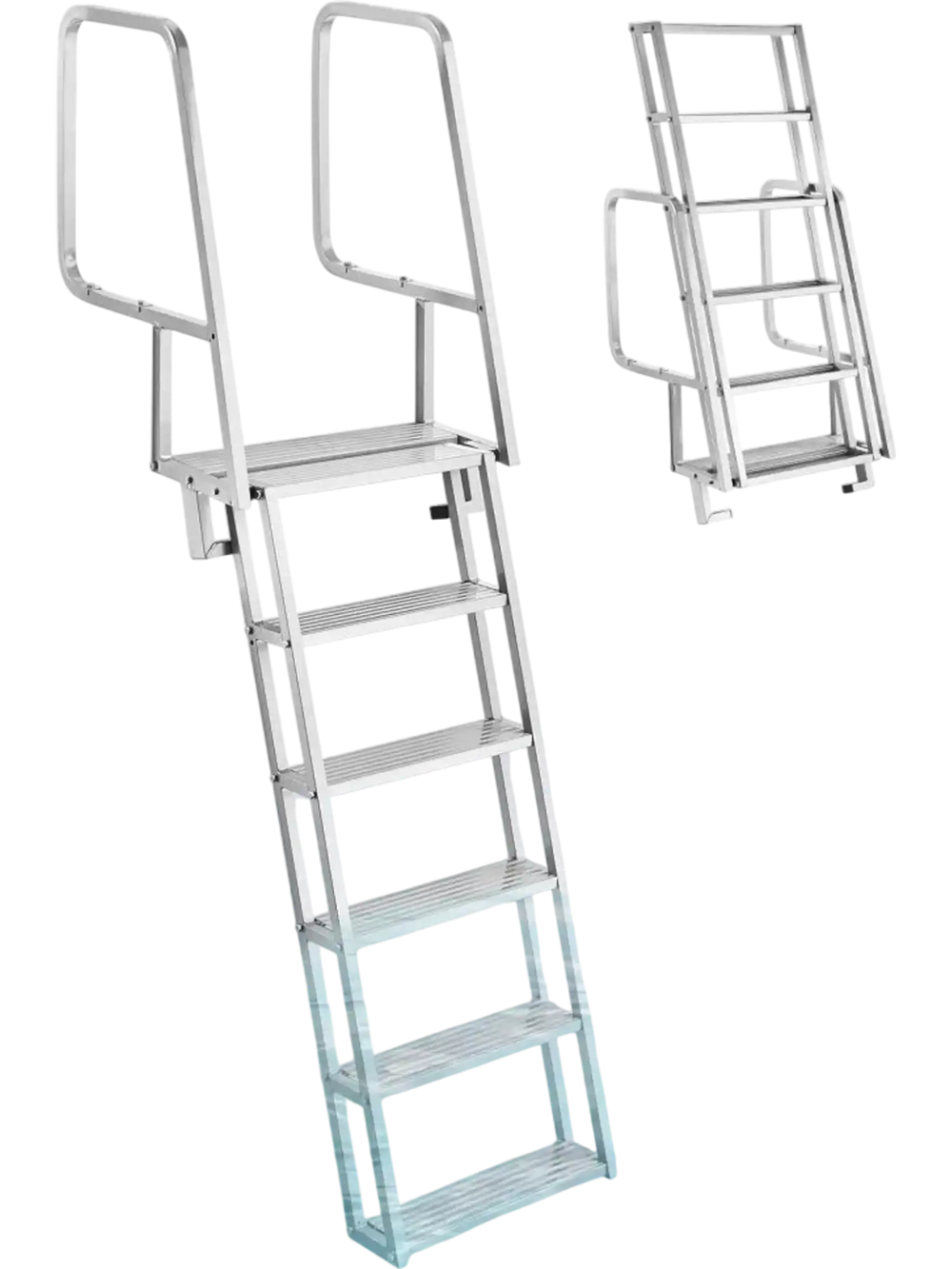VEVOR Flip-Up Dock Ladder, 6-Step, Heavy-Duty Aluminum Alloy Pontoon Boat Swim Ladder, with Non-Slip Wide Steps, 350 lbs Weight Capacity, Pull Rope Assist, Comfort Use for Lake Pool Marine Boarding