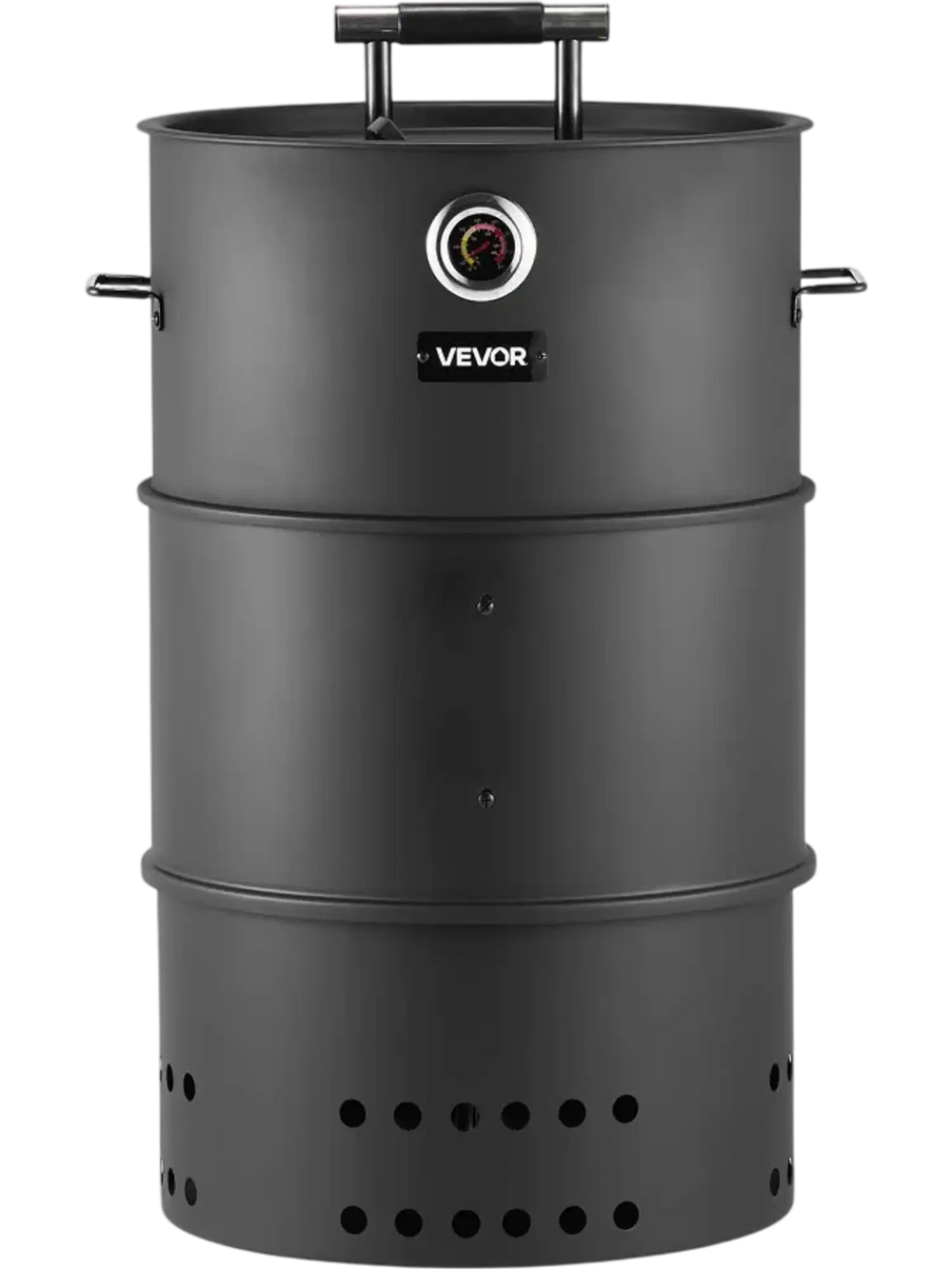 VEVOR Charcoal Smoker Grill, 18.5" Barrel Charcoal BBQ Smoker, Coated Steel Outdoor Barbecue Grill with 2 Grilling Grates, 1 Hanging Rod, 6 Hooks & Thermometer, Ideal for Party Backyard Patio Cooking