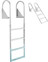 VEVOR Flip-Up Dock Ladder, 4-Step, Heavy-Duty Aluminum Alloy Pontoon Boat Swim Ladder, with Non-Slip Wide Steps, 350 lbs Weight Capacity, Pull Rope Assist, for Lake Swimming, Pool, Marine Boarding