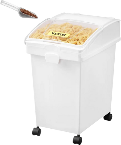 VEVOR Rice Storage Container, 6.6Gallon/25L x3 Capacity Large Dog Food Dispenser Bin, Kitchen Ingredient Grain Cereal Flour Bin, Pet food Containers with Wheels, 3 Scoops,  and Airtight Lid, 3 Pack