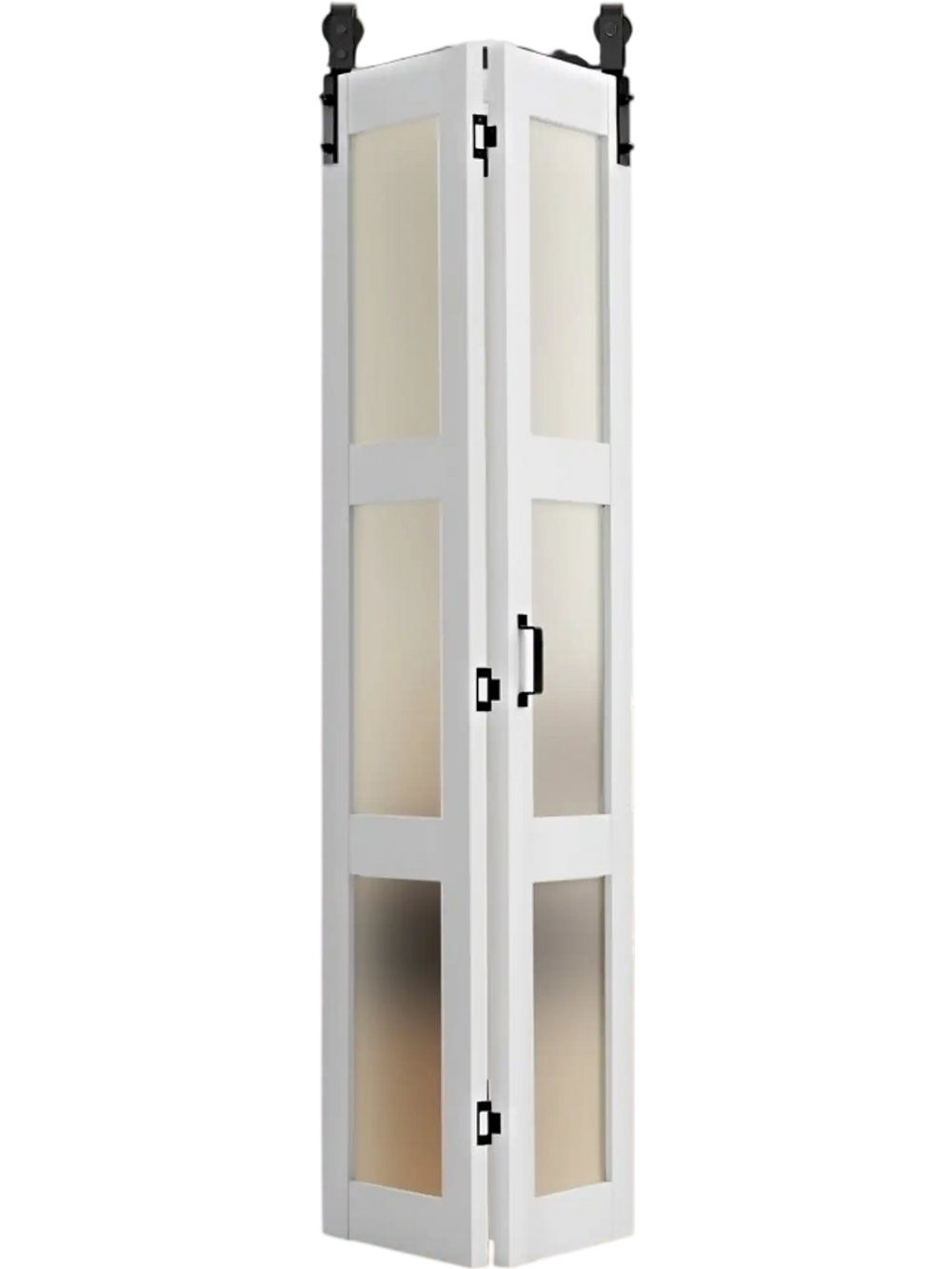VEVOR Bifold Barn Door, 36" x 84", MDF with Tempered Glass Bi-Fold Sliding Closet Doors, Hardware Kit Included, Space-Saving Design, Pre-Assembled Panels for Bedroom, Living Room, Wardrobe, White