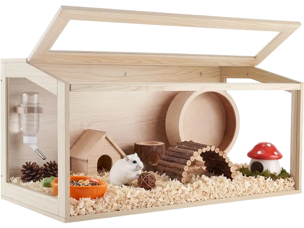 VEVOR Wooden Hamster Cage 40.1"x20.4"x20.1" 270° Viewing Hamster Habitat, Chewproof Acrylic Small Animal Cage with Openable Top, Large Pet Enclosure for Syrian/Dwarf Hamsters, Guinea Pigs & Gerbils