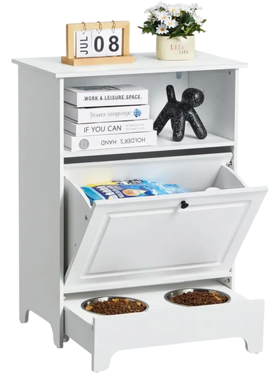 VEVOR Pet Feeding Station with 2 Stainless Steel Bowls, Elevated Dog Bowls with Storage, Dog Food Storage and Feeder Station with Tilt Out Storage Cabinet, Pet Toy Storage Organizer, for Small Dogs