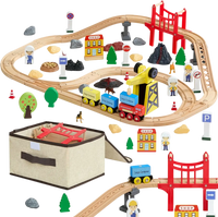 VEVOR 70PCS Wooden Train Set, with Magnetic Crane, Wood Train Track Toy for Kids Ages 3-8, Construction Crane Railway Set, Compatible with Major Brands, Christmas Birthday Toy for Toddlers Boys Girls