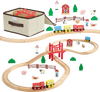 VEVOR Wooden Train Set, 39PCS, Wood Train Track with Magnetic Trains and Railway Accessories, Compatible with Major Brands, Small Town, Christmas Birthday Toy for Kids Toddlers Ages 3-8 Boys and Girls