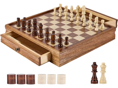 VEVOR Solid Wood Chess Set, 15 inch  2-IN-1 Chess Checkers Game Set, Chess Board Games with Storage Drawer & Weighted Chess Checkers Pieces & 2 Queens, for Adults Kids Tournament Professional Beginner
