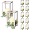 VEVOR 12 Set/36 Pcs Wooden Wedding Lantern Centerpiece, Includes 12 Wooden Lantern Candle Holder 12 Flameless LED Candle 12 Eucalyptus Leaves Wreath for Wedding Table Party Farmhouse Decor, White