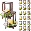 VEVOR 20 Set/60 Pcs Wooden Wedding Lantern Centerpiece, Includes 20 Wooden Lantern Candle Holder 20 Flameless LED Candle 20 Champagne Flower Wreath for Wedding Table Party Farmhouse Decor, Brown