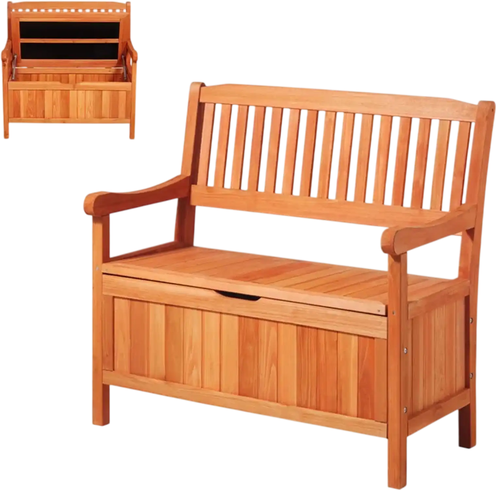 VEVOR Outdoor Storage Bench, 2-Person Wooden Storage Bench, 33 Gallons Deck Box with Side Handle, Supports up to 705 lbs, Outdoor Seating & Porch Decor, for Patio Garden Balcony Yard