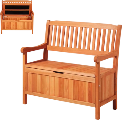 VEVOR Outdoor Storage Bench, 2-Person Wooden Storage Bench, 33 Gallons Deck Box with Side Handle, Supports up to 705 lbs, Outdoor Seating & Porch Decor, for Patio Garden Balcony Yard