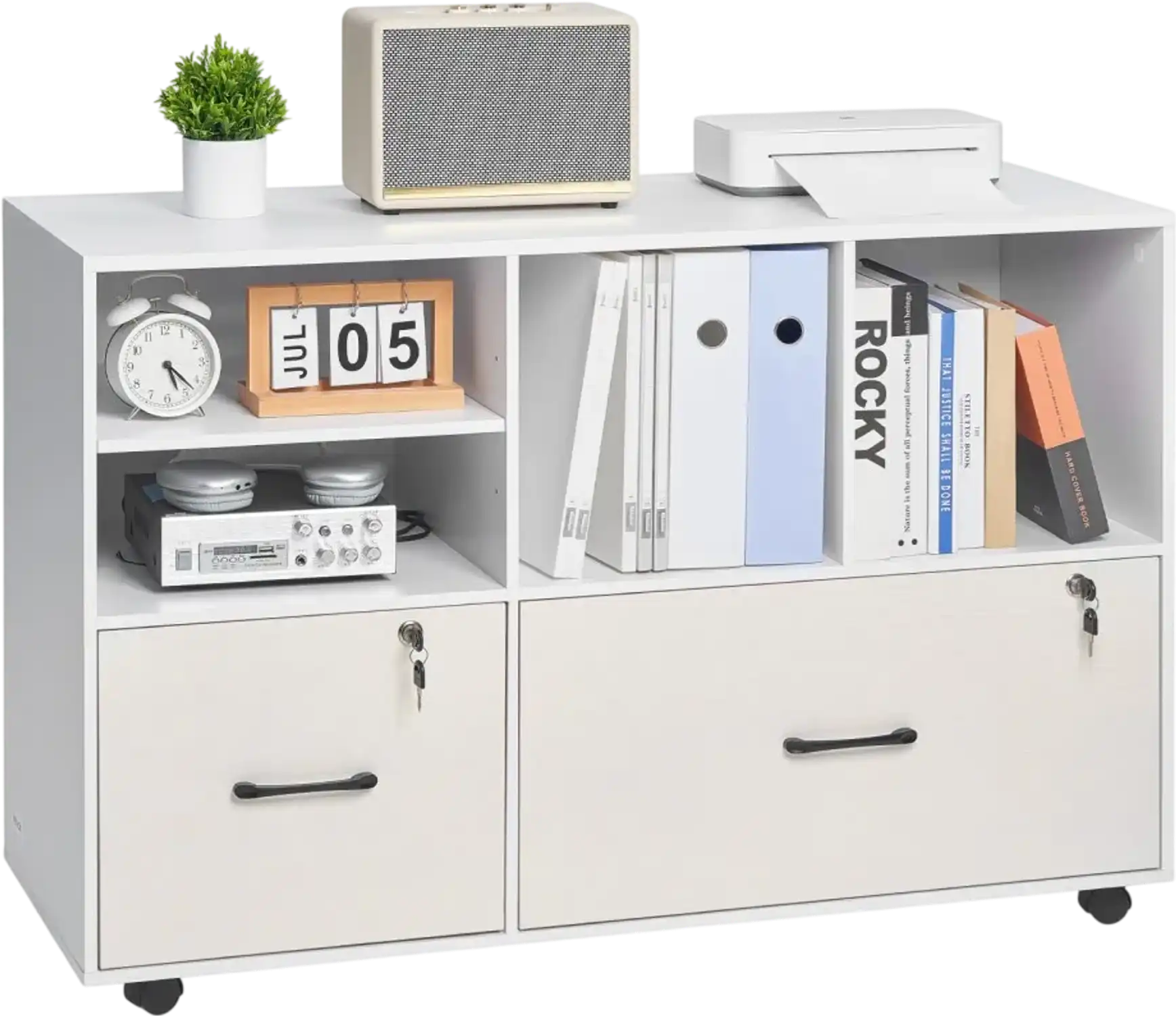 Vevor File Cabinet 2-Drawer Mobile Wooden Filing Cabinet with Open Shelves White New