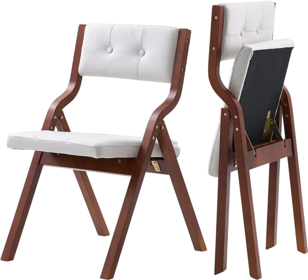 VEVOR Wooden Folding Chairs with Cushion, Set of 2, Portable Foldable Cushion Chair with Wooden Frame, Modern Padded Dining Chair for Kitchen, Office, Wedding, Party, Dining Room, Easy Assembly, White
