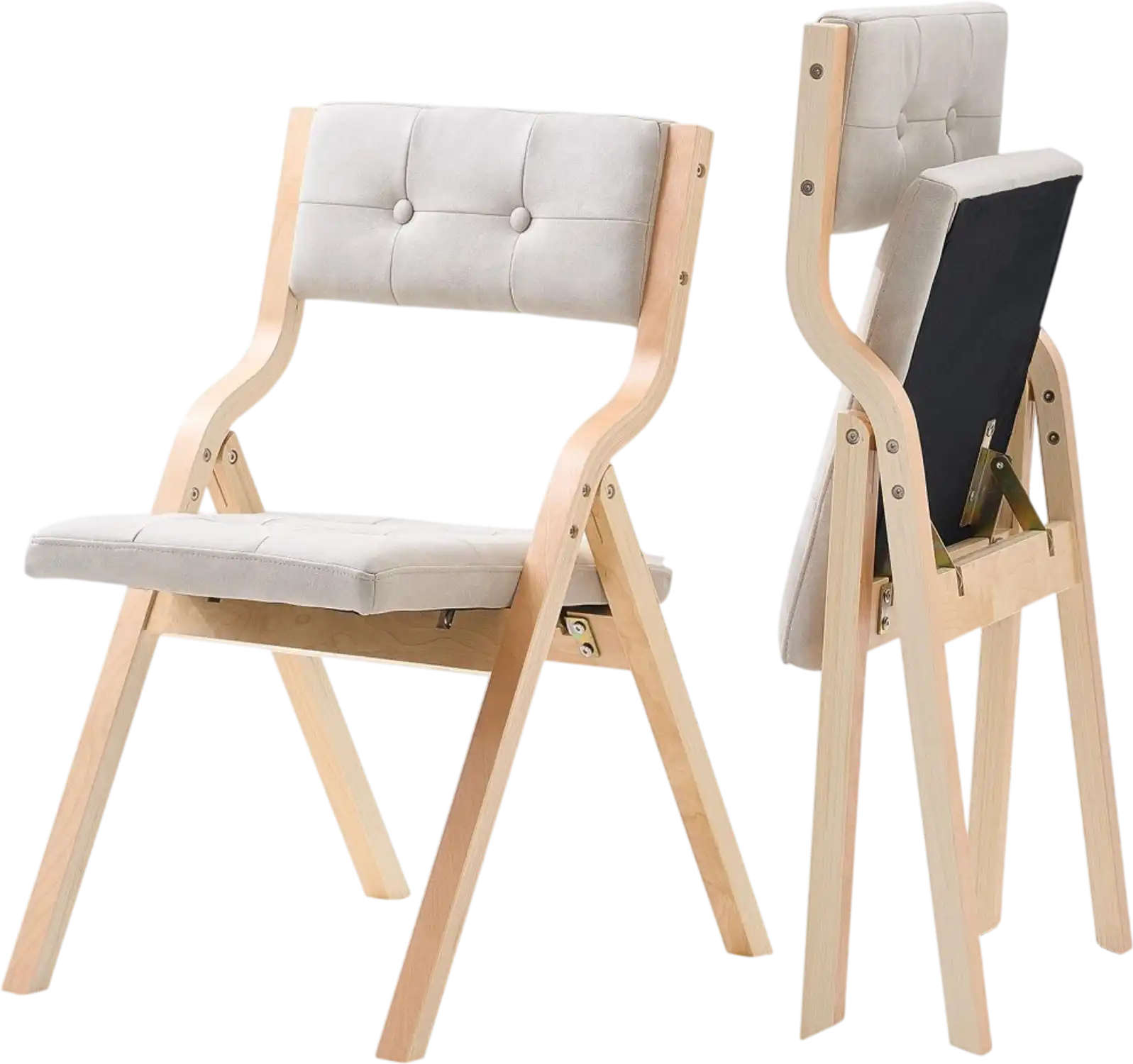 Vevor Folding Chairs Wooden Folding Chairs with Cushion Beige Set of 2 New