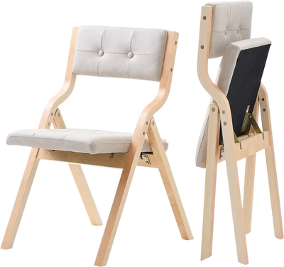 Vevor Folding Chairs Wooden Folding Chairs with Cushion Beige Set of 2 New