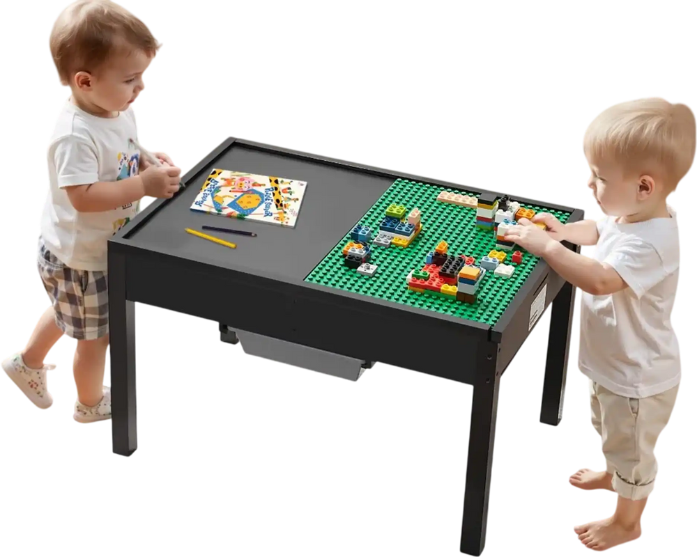 VEVOR Kids Wooden Activity Table, Building Blocks Double-Sided Tabletop, Multi-Purpose Activity Play Table with 2 Storage Bins for Kids 3+ Years, Large Storage Space, Present for Boys & Girls, Black