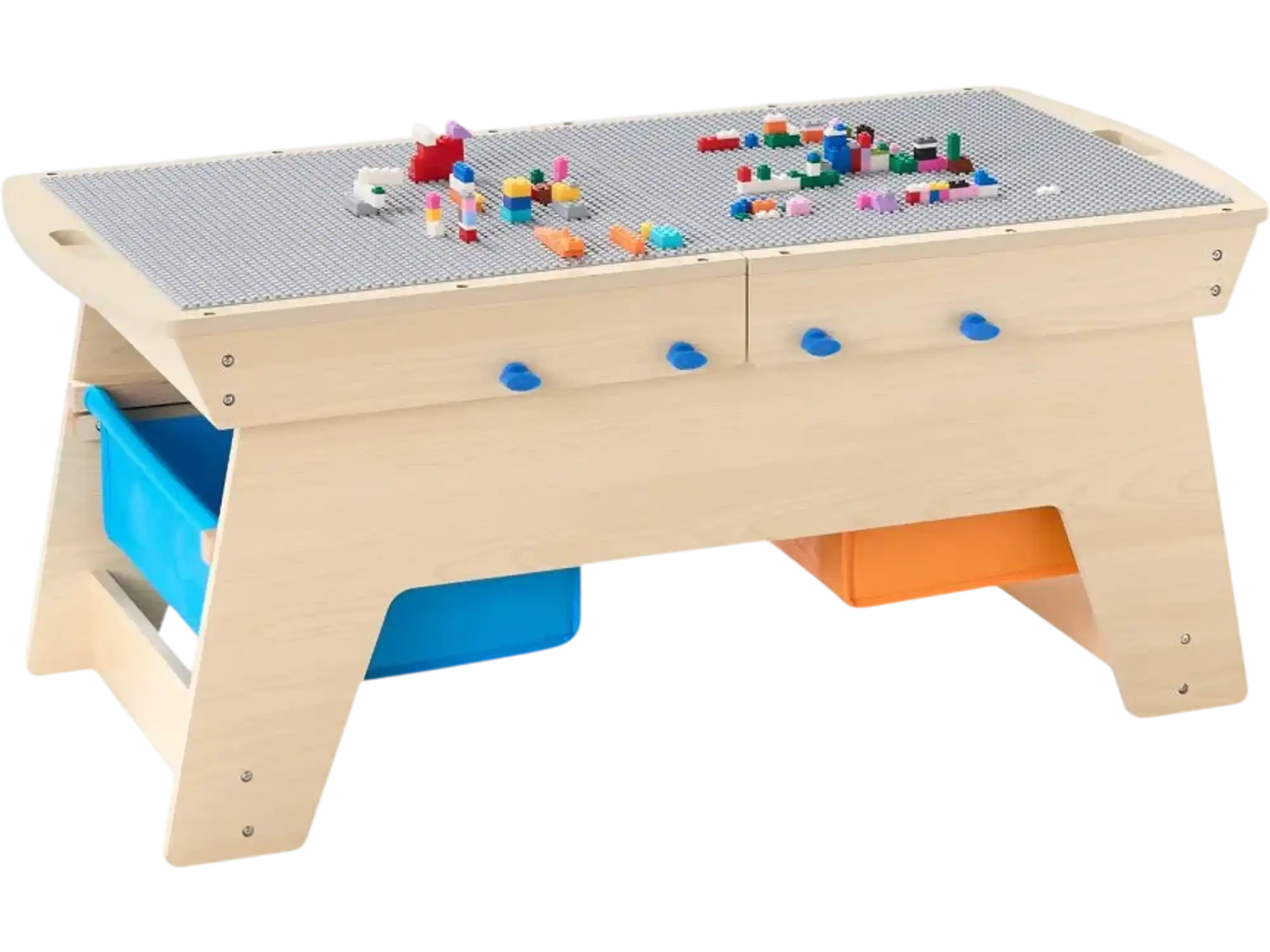 Vevor Activity Table Kids Reversible Wooden Play Table with 200 Building Bricks & 3 Storage Bins New