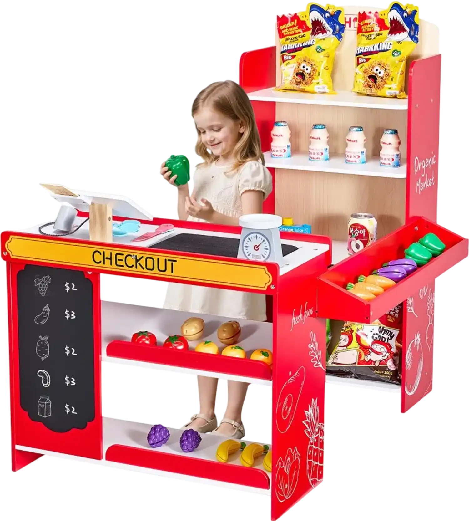 Vevor Grocery Store Playset Wooden Kids Supermarket with Cash Register New