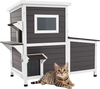 VEVOR Outdoor Cat House, 2-Story Wooden Cat Shelter for 3 Outside Cats in Winter, Elevated Feral Kitty Shelter with Stairs, Clear Window & Flap Doors, Waterproof Cats Condos for Garden 42 × 25 × 34 in