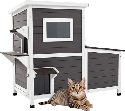 Vevor Cat House 2-Story Outdoor Wooden Shelter for 3 Cats 42