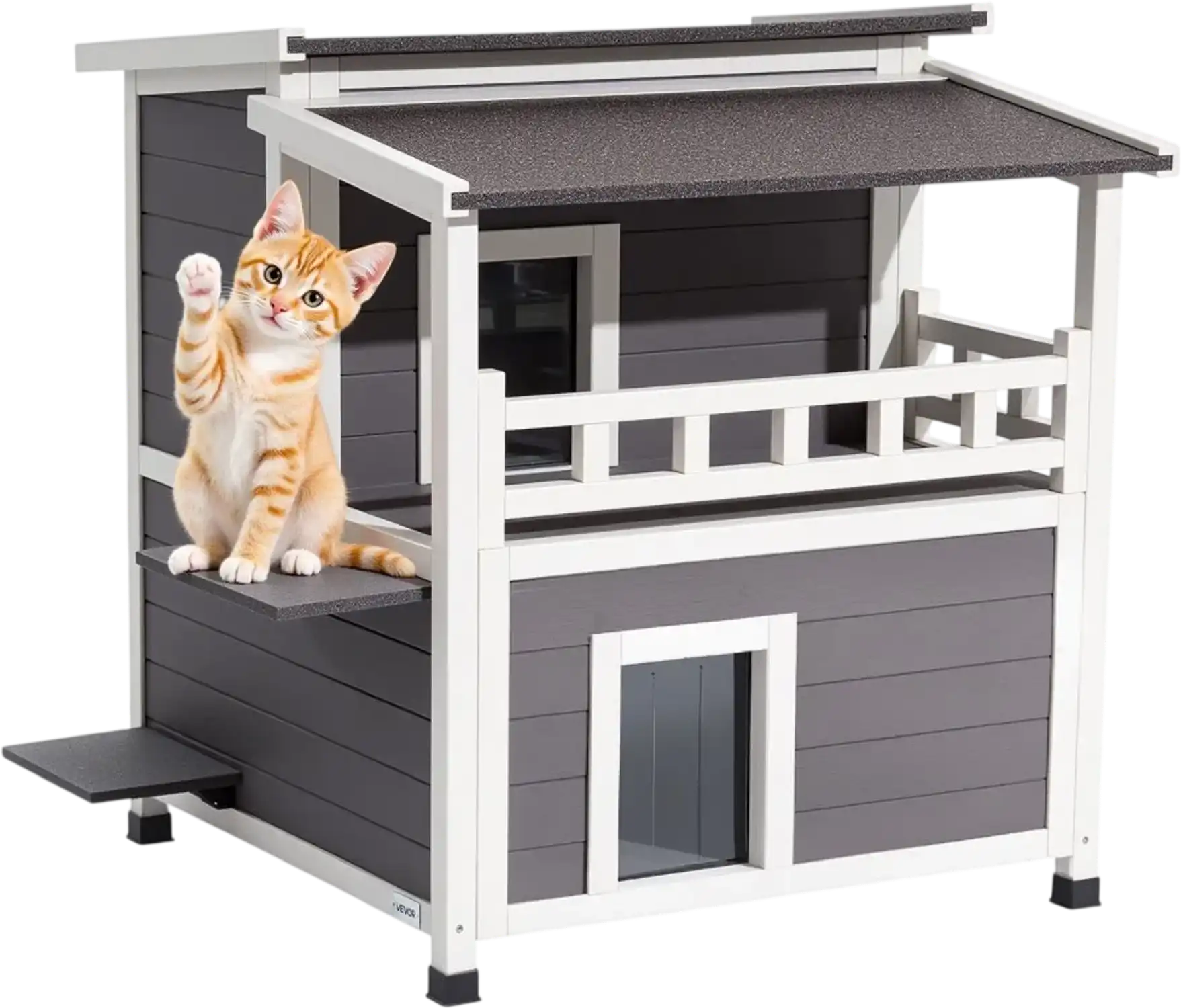 Vevor Cat House 2-Story Insulated Outdoor Wooden Shelter with Balcony New