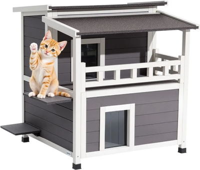 Vevor Cat House 2-Story Insulated Outdoor Wooden Shelter with Balcony New