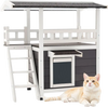 VEVOR Outdoor Cat House, 2-Story Wooden Cat Shelter with Stairs & Balcony, Elevated Feral Kitty Shelter, Spacious Room, Waterproof Cats Condos for Indoor & Outdoor Cats in Winter 30 x 22 x 30 in