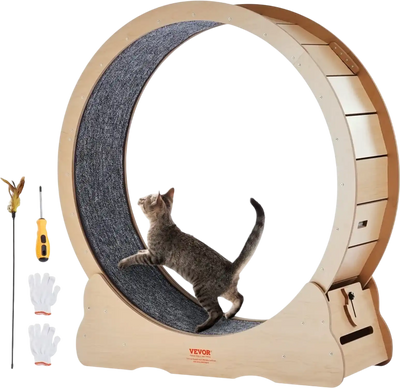 VEVOR Wooden Cat Exercise Wheel, 43.3