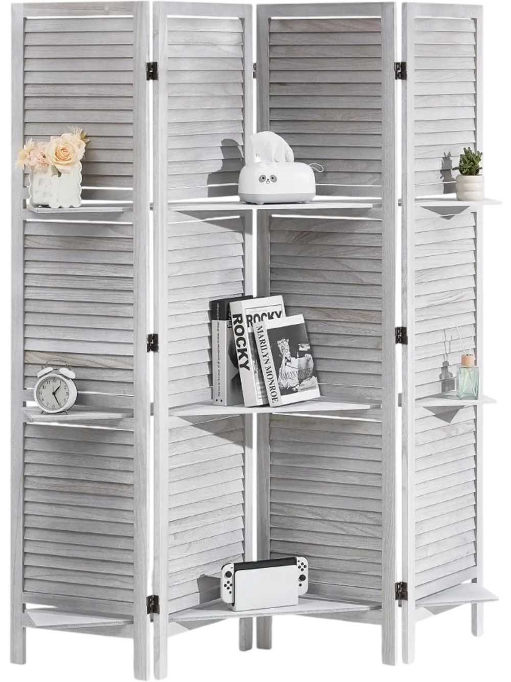 VEVOR Wood Room Divider, 4 Panel Wood Folding Privacy Screen, 66.9 Inches Tall Indoor Louvered Partition Divider, Portable Decoration Screen, for Room Separation, Home, Office, Restaurant & Bedroom
