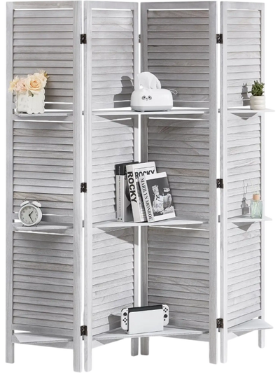 VEVOR Wood Room Divider, 4 Panel Wood Folding Privacy Screen, 66.9 Inches Tall Indoor Louvered Partition Divider, Portable Decoration Screen, for Room Separation, Home, Office, Restaurant & Bedroom