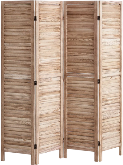 VEVOR Wood Room Divider, 4 Panel Wood Folding Privacy Screen, 66.9 Inches Tall Indoor Louvered Wooden Partition, Portable Decoration Screen, for Room Separation, Home, Office, Restaurant & Bedroom
