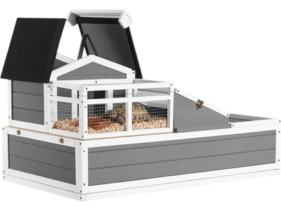Vevor Tortoise Habitat 4-Room Wooden Tortoise House with Balcony 2-Story Reptile Cage New