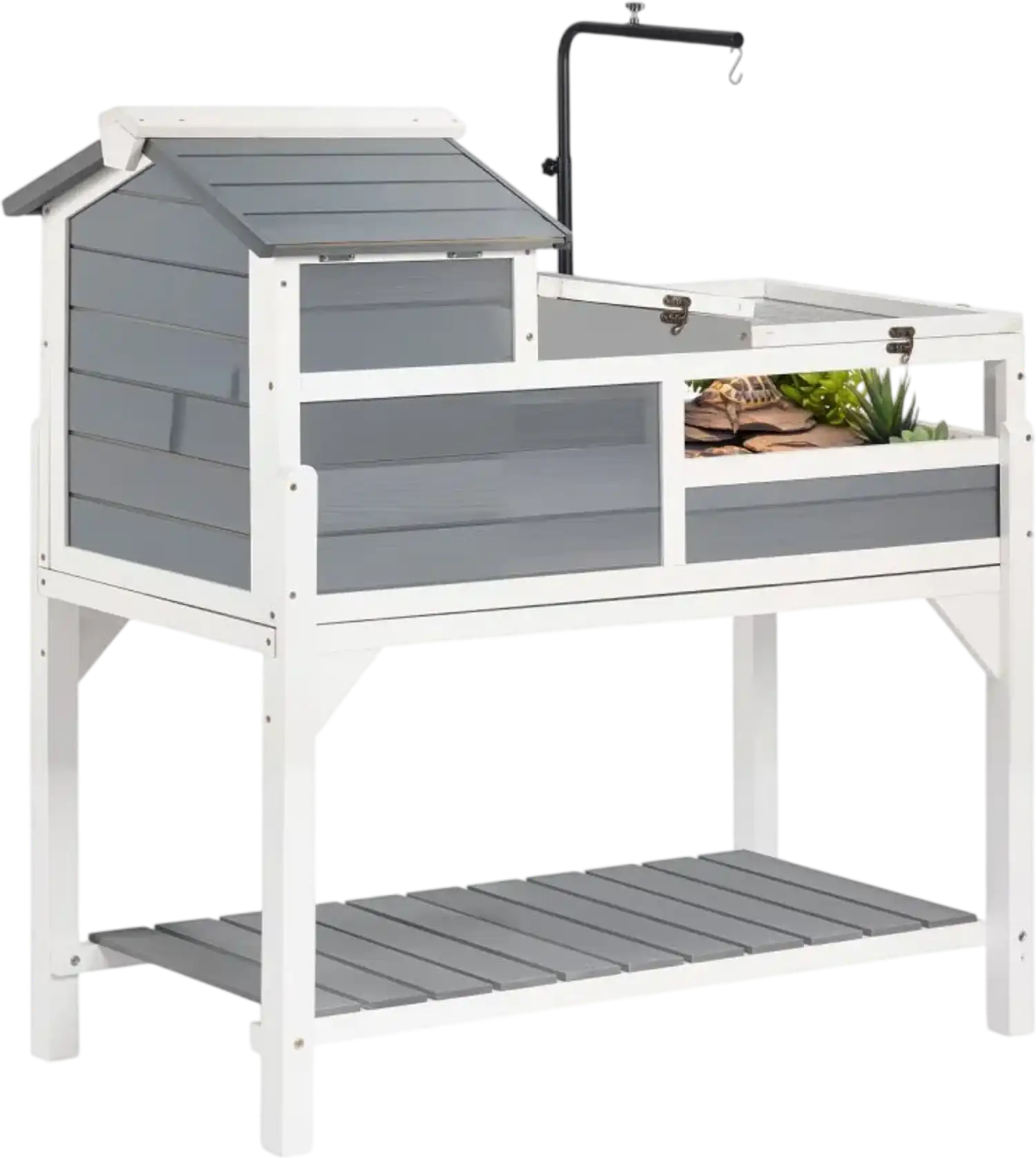 Vevor Tortoise Habitat 4-Room Wooden Tortoise House with Adjustable Lamp Stand New