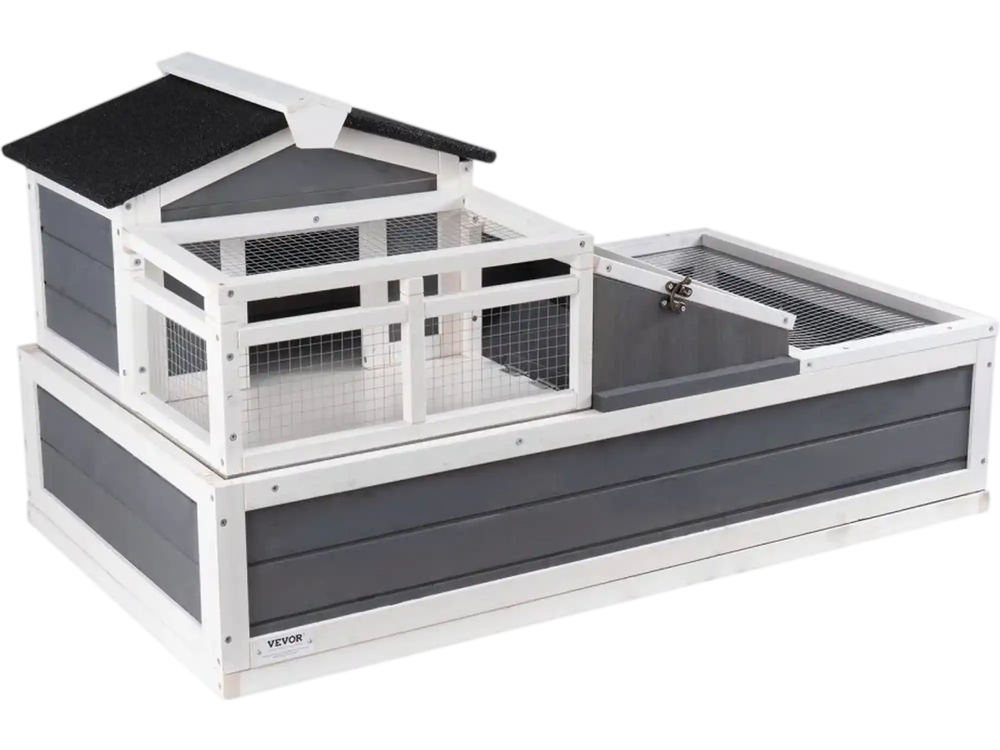 VEVOR 3-Room Tortoise House,Tortoise Habitat with Balcony & 2 Stories, Wooden Tortoise Enclosure Indoor & Outdoor with Ramp, Tray, Openable Roof, Large Reptile Cage, 44" x 25.6"x 24"
