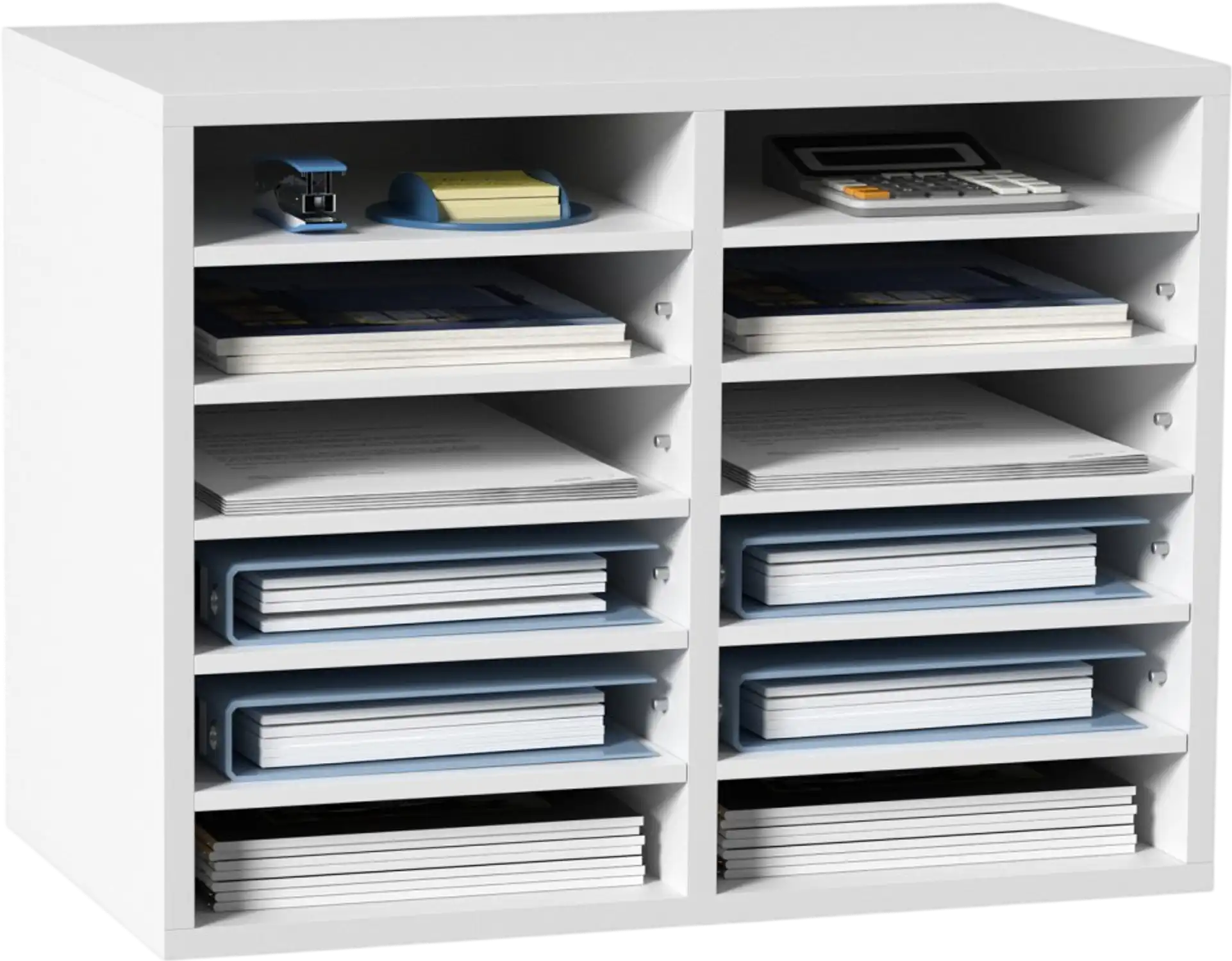 Vevor Literature Organizer 12-Compartment Wood File Sorter White New