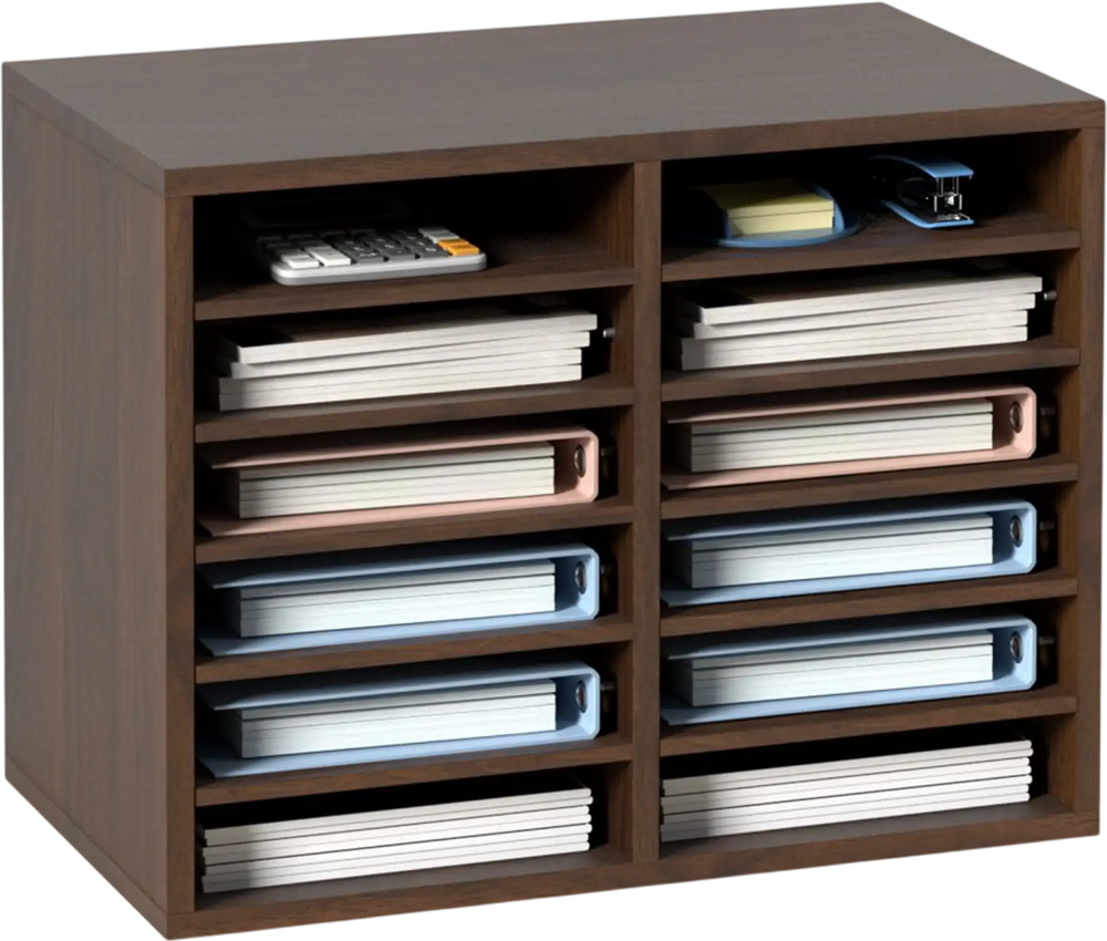 VEVOR Literature Organizers, 12 Compartments Office Mailbox with Adjustable Shelves, Wood Literature Sorter 20.4x12x16.1 inches for Office, Home, Classroom, Mailrooms Organization, EPA Certified Brown