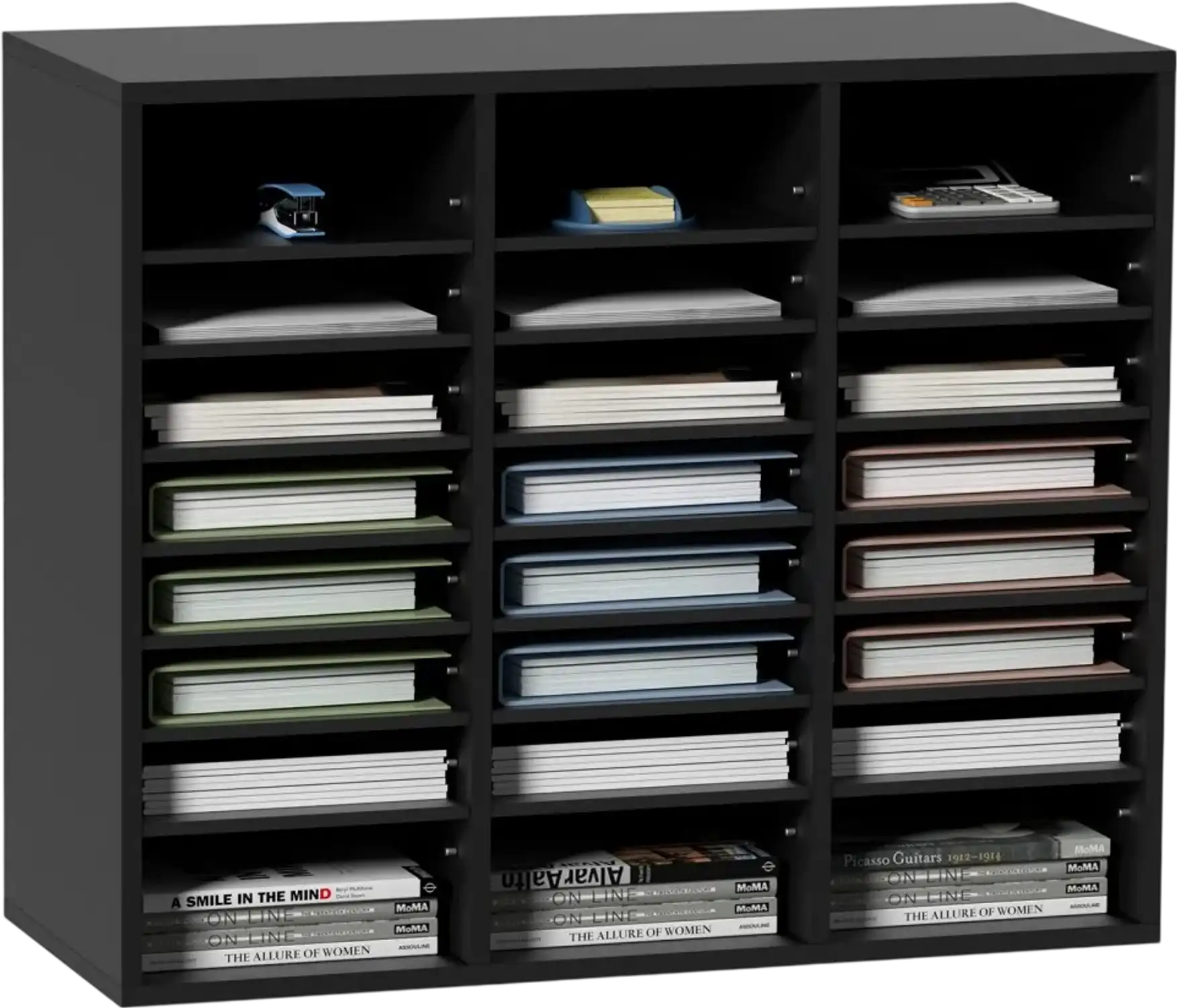 Vevor Literature Organizer 24-Compartment Wood File Sorter Black New