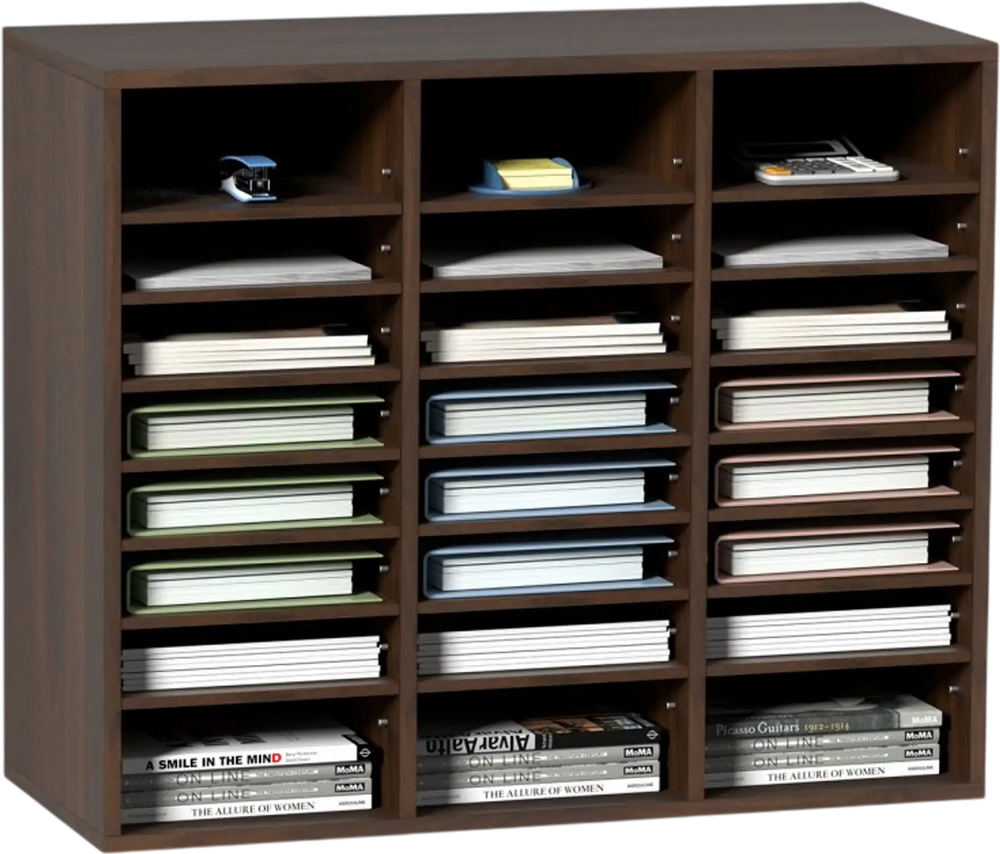 VEVOR Literature Organizers, 24 Compartments Office Mailbox with Adjustable Shelves, Wood Literature Sorter 29x12x24.4 inches for Office, Home, Classroom, Mailrooms Organization, EPA Certified, Brown