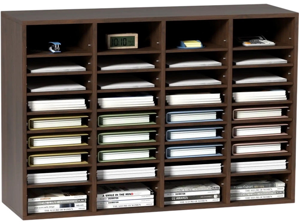 VEVOR Literature Organizers, 36 Compartments Office Mailbox with Adjustable Shelves, Wood Literature Sorter 39.3x12x26.8 inches for Office, Home, Classroom, Mailrooms Organization, EPA Certified Brown