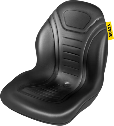 VEVOR Universal Lawn Tractor Seat Replacement, Compact High Back Mower Seat, Black Vinyl Forklift Seat, Central Drain Hole Skid Steer Seat with Mounting Bolt Patterns of 8\