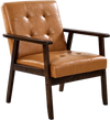 VEVOR Accent Chair, Mid Century Modern Armchair with Solid Wood Frame and Non-Slip Legs, Upholstered Leisure Chair with PU Leather and Soft Cushion, for Living Room, Bedroom, Office