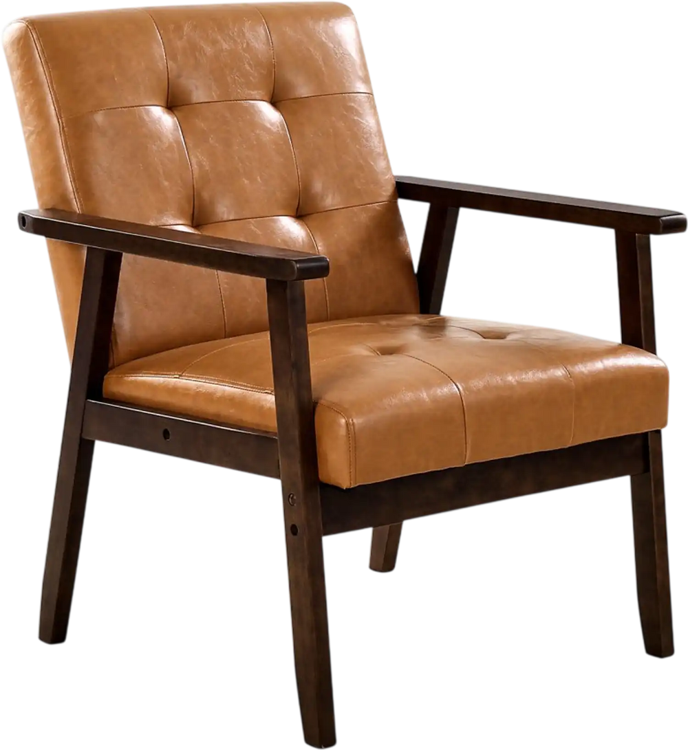 VEVOR Accent Chair, Mid Century Modern Armchair with Solid Wood Frame and Non-Slip Legs, Upholstered Leisure Chair with PU Leather and Soft Cushion, for Living Room, Bedroom, Office