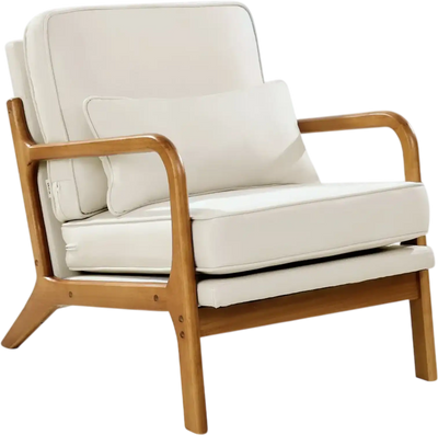 VEVOR Accent Chair, Mid Century Modern Armchair with Solid Wood Frame and Non-Slip Legs, Upholstered Leisure Chair with Linen Fabric and 5.7 in Thickened Cushion, for Living Room, Bedroom, Office
