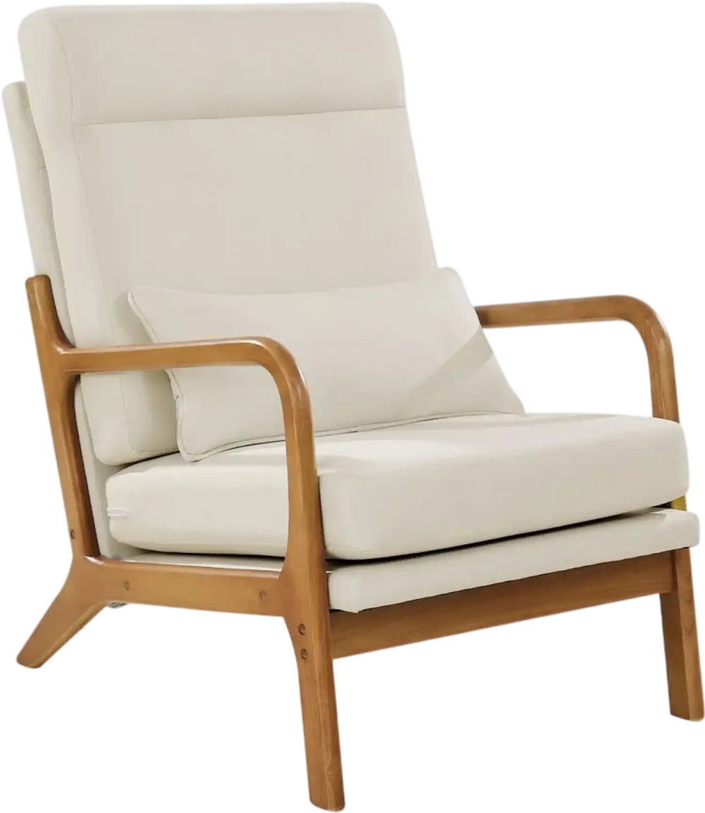 VEVOR Accent Chair, High Back Mid Century Modern Armchair with Solid Wood Frame and Non-Slip Legs, Upholstered Leisure Chair with Linen Fabric and 5.3 in Thickened Cushion, for Living Room, Bedroom