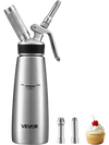 VEVOR Professional 304 Stainless Steel Whipped Cream Dispenser 500ml, Leak-Free Whipped Cream Maker, Whip Cream Canister with 3 Decorating Nozzles & Cleaning Brush, N₂O Chargers (Not Included)