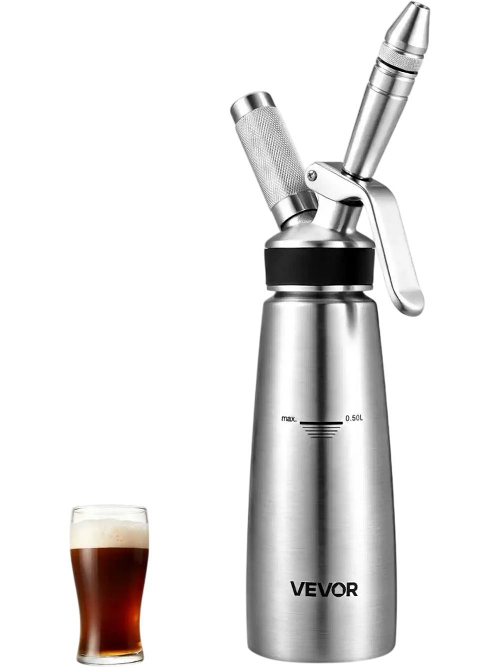 VEVOR Nitro Cold Brew Coffee Maker 17 oz Nitrogen Dispenser System, Home Brew Coffee Keg, Portable Nitrogen Infuser with Dispenser and Pressure Relieving Valve, Gift for Coffee Lovers