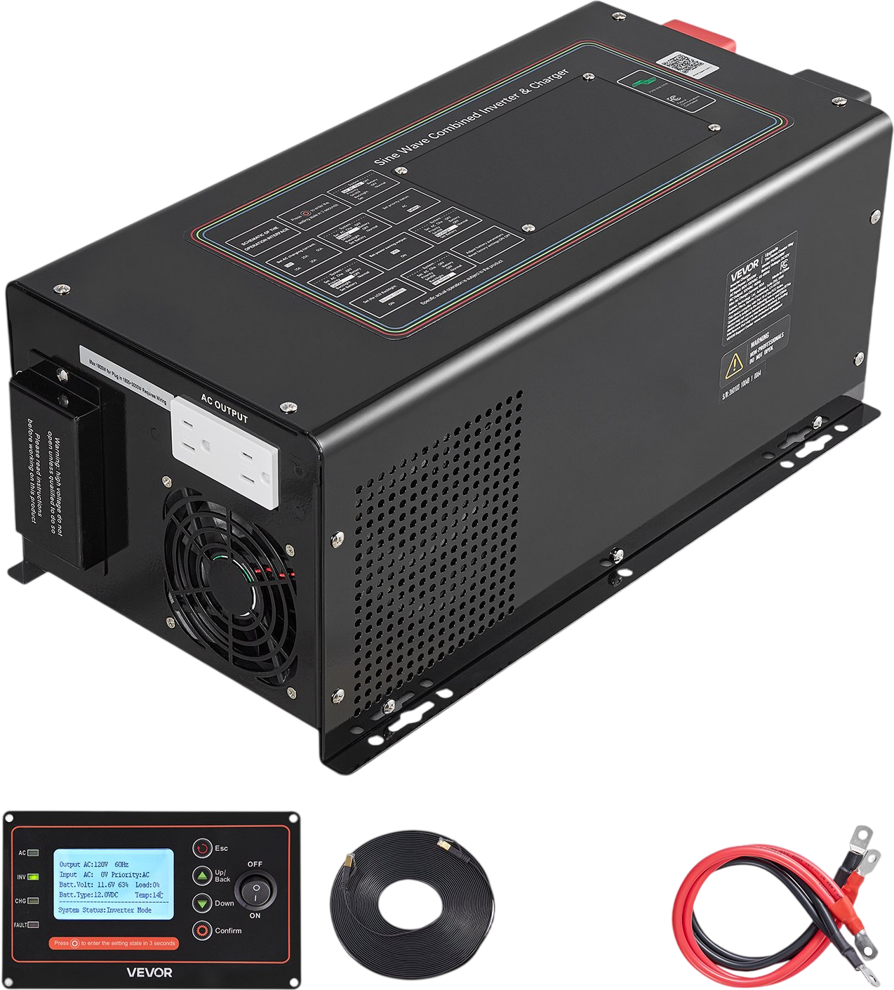 Vevor Pure Sine Wave Inverter Charger 3000W DC 12V to AC 120V LCD Display Remote Control New